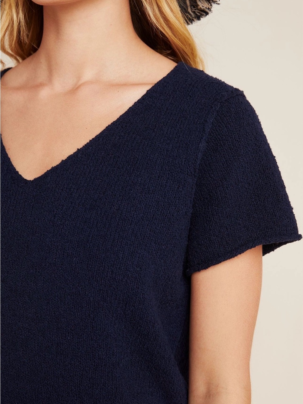 Anthropologie Short Sleeve Textured V-Neck Sweater Tee - Picture 4 of 9
